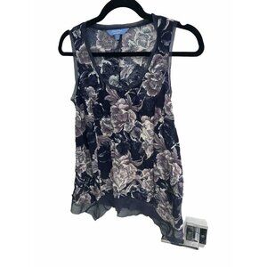 SIMPLY VERA  WANG  Round Neck Multicolor Chiffon Hanky Hem Top Blouse Size XS